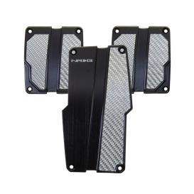 NRG Innovations Black Brushed Aluminum and Silver Carbon Fiber Manual Sport Pedal Covers