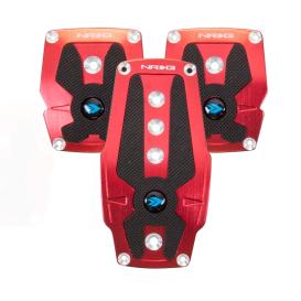 NRG Innovations Red Brushed Aluminum Manual Sport Pedal Covers with Black Rubber Inserts