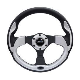 NRG Innovations 320mm Reinforced Sport Leather Steering Wheel with Silver Trim