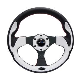 NRG Innovations 320mm Reinforced Sport Leather Steering Wheel with White Trim