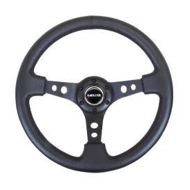 NRG Innovations 350mm Reinforced Sport Black Leather Steering Wheel with Round Holes and Black Spokes