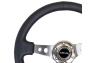 NRG Innovations 350mm Reinforced Sport Black Leather Steering Wheel with Round Holes and Gun-Metal Spokes - NRG Innovations RST-006GM