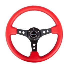 NRG Innovations 350mm Reinforced Sport Red Leather Steering Wheel with Round Holes and Black Spokes