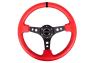 NRG Innovations 350mm Reinforced Sport Red Leather Steering Wheel with Round Holes, Black Spokes and Black Center Marke - NRG Innovations RST-006RR-BS-B