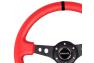 NRG Innovations 350mm Reinforced Sport Red Leather Steering Wheel with Round Holes, Black Spokes and Black Center Marke - NRG Innovations RST-006RR-BS-B