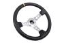 NRG Innovations 350mm Reinforced Sport Black Leather Steering Wheel with Round Holes, Silver Spokes and Yellow Center Marke - NRG Innovations RST-006SL-Y