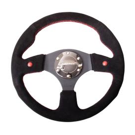 NRG Innovations 320mm Reinforced Sport Black Suede Steering Wheel with Red Stitching