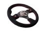 NRG Innovations 320mm Reinforced Sport Black Suede Steering Wheel with Red Stitching - NRG Innovations RST-007S