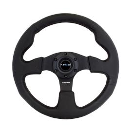 NRG Innovations 320mm Reinforced Black Leather Steering Wheel with Black Stitching
