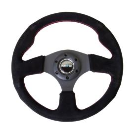 NRG Innovations 320mm Reinforced Black Suede Steering Wheel with Red Stitching