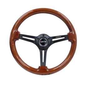 NRG Innovations 350mm Reinforced Brown Painted Wood Steering Wheel with Matte Black Slitted Spokes