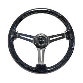 NRG Innovations 350mm Reinforced Black Flaked Painted Wood Steering Wheel with Matte Black Slitted Spokes