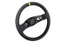 NRG Innovations 350mm 2-Spoke Black Leather Steering Wheel with Black Stitching, Yellow Center Mark and NRG Arrow Cut-Out - NRG Innovations RST-022R-Y