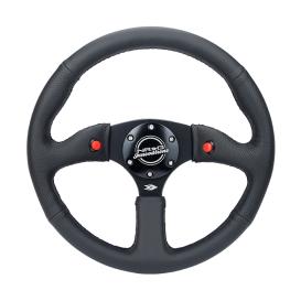 NRG Innovations 350mm 3-Spoke Black Leather Sport Comfort Grip Steering Wheel with Matte Black Spokes and 2-Switches