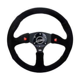 NRG Innovations 350mm 3-Spoke Black Suede Sport Comfort Grip Steering Wheel with Matte Black Spokes and 2-Switches