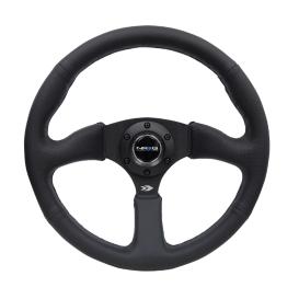 350mm 3-Spoke Black Leather Sport Comfort Grip Steering Wheel with Matte Black Spokes