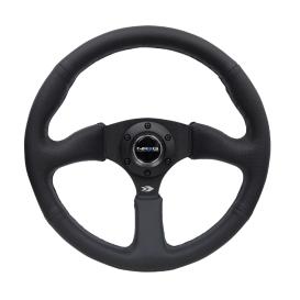   NRG Innovations 350mm 3-Spoke Black Leather Sport Comfort Grip Steering Wheel with Matte Black Spokes