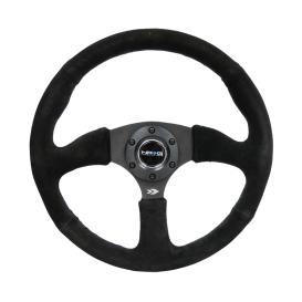 350mm 3-Spoke Black Suede Sport Comfort Grip Steering Wheel with Matte Black Spokes