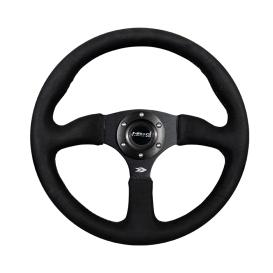 NRG Innovations 350mm 3-Spoke Black Alcantara Sport Comfort Grip Steering Wheel with Matte Black Spokes