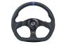 NRG Innovations Flat Bottom Black Leather Sport Steering Wheel with Matte Black Spokes and Blue Center Mark - NRG Innovations RST-024MB-R-BL