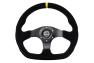 NRG Innovations Flat Bottom Black Suede Sport Steering Wheel with Matte Black Spokes and Yellow Center Mark - NRG Innovations RST-024MB-S-Y