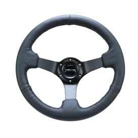 NRG Innovations 330mm Black Leather Sport Comfort Grip Steering Wheel with Matte Black Spokes