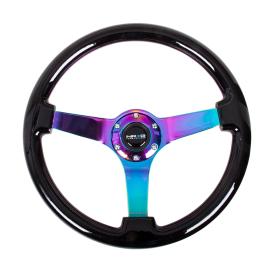 NRG Innovations 350mm Vintage Black Wood Grain Finish Steering Wheel with Neo Chrome Spokes