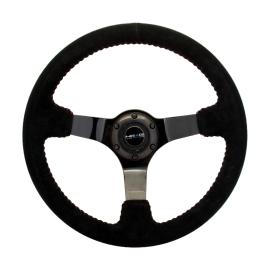 NRG Innovations 350mm Black Suede Sport Steering Wheel With Black Chrome Spokes and Red Stitching