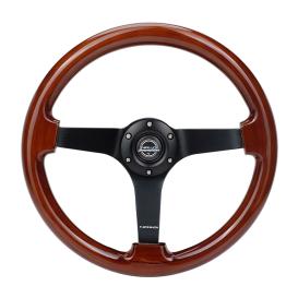 NRG Innovations 350mm Vintage Brown Wood Grain Finish Steering Wheel with Matte Black Spokes