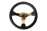 NRG Innovations 350mm Reinforced Black Leather Steering Wheel with Chrome Gold Spokes and Red Stitching - NRG Innovations RST-036CG