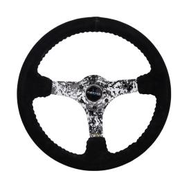 NRG Innovations 350mm Reinforced Black Suede Steering Wheel with Hydro Dipped Digital Camo Spokes