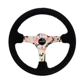 NRG Innovations 350mm Reinforced Black Suede Steering Wheel with Hydro Dipped Tropical Floral Spokes