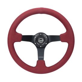 NRG Innovations 350mm Burgundy Alcantara Steering Wheel with Matte Black Spokes and Black Stitching