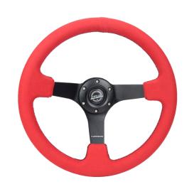 NRG Innovations 350mm Red Alcantara Sport Steering Wheel with Matte Black Spokes and Black Stitching