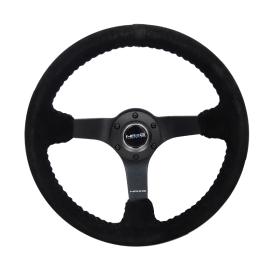 NRG Innovations 350mm Black Suede Sport Steering Wheel with Matte Black Spokes and Black Stitching