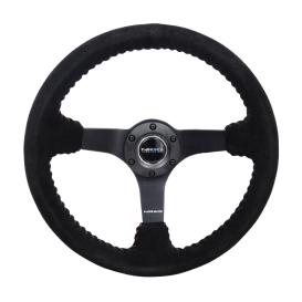 NRG Innovations 350mm Black Suede Sport Steering Wheel with Matte Black Spokes and Red Stitching