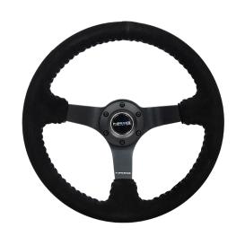 NRG Innovations 350mm Black Suede Sport Steering Wheel with Matte Black Spokes and Silver Stitching