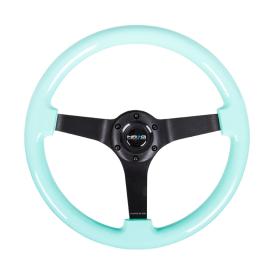 NRG Innovations 350mm Minty Fresh Wood Grain Sport Steering Wheel with Matte Black Spokes