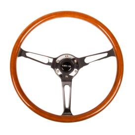 NRG Innovations 380mm Brown Real Wood Grain Steering Wheel with Chrome Slitted Spokes