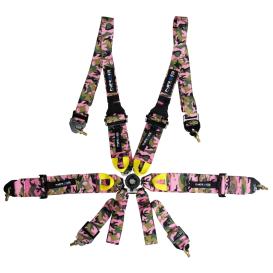 NRG Innovations FIA Approved Pink Camouflage 6-Point Cam-Lock Racing Seat Belt Harness Compatible with Hans Devices