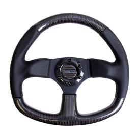 NRG Innovations Flat Bottom Shinny Black Carbon Fiber and Perforated Leather Steering Wheel with Black Stitching