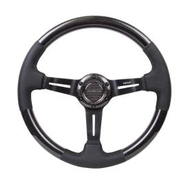 NRG Innovations 350mm Carbon Fiber and Perforated Leather Steering Wheel with Black Slitted Spokes and Black Stitching