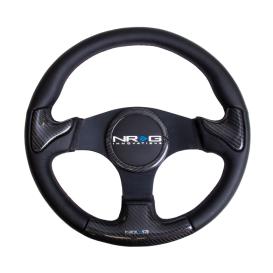NRG Innovations 350mm Carbon Fiber and Leather Steering Wheel with Black Spokes