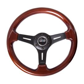 NRG Innovations 330mm Brown Wood Grain Steering Wheel with Matte Black Slitted Spokes