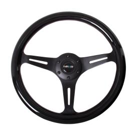 NRG Innovations 350mm Black Wood Grain Steering Wheel with Matte Black Slitted Spokes