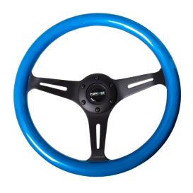 NRG Innovations 350mm Blue Wood Grain Steering Wheel with Matte Black Slitted Spokes