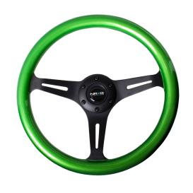 NRG Innovations 350mm Green Wood Grain Steering Wheel with Matte Black Slitted Spokes