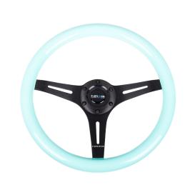 NRG Innovations 350mm Minty Fresh Wood Grain Steering Wheel with Matte Black Slitted Spokes