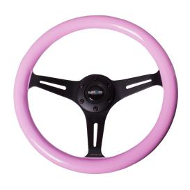NRG Innovations 350mm Pink Wood Grain Steering Wheel with Matte Black Slitted Spokes