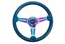 NRG Innovations 350mm Blue Wood Grain Steering Wheel with Neo Chrome Slitted Spokes - NRG Innovations ST-015MC-BL